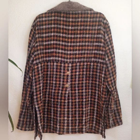 Fritelli And Lockwood Handwoven  Textile Soft Plaid Contrast Pocket Chore Coat - Picture 6 of 12